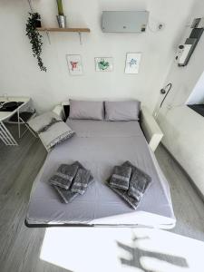 1 cama en una habitación con 2 almohadas en Lago Maggiore Lesa Elena home en Lesa