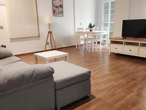 a living room with a couch and a flat screen tv at Dúplex en el centro de Córdoba in Córdoba