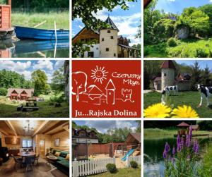 a collage of pictures of different houses and buildings at Ranczo Czerwony Młyn & Spa in Zdów