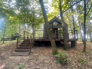 a tree house in the middle of a forest at Hytte Narie 1 in Morąg