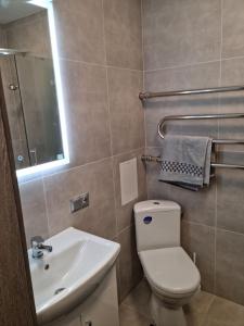 een badkamer met een wit toilet en een wastafel bij Barona apartement in Jelgava