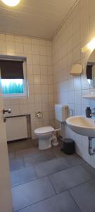 ein Bad mit einem WC und einem Waschbecken in der Unterkunft Hotel Aits garni in Nordenham