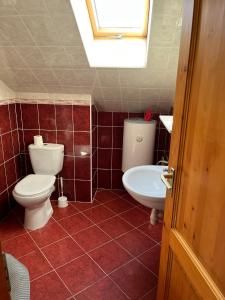 a bathroom with a toilet and a sink at Nimród apartman in Gabčíkovo