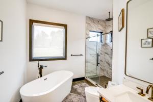 A bathroom at Custom Windham Mtn Villa with Pool, Theater and Views!