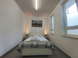 sypialnia z łóżkiem i 2 oknami w obiekcie City J&L Apartment Zentrale Lage we Fryburgu Bryzgowijskim
