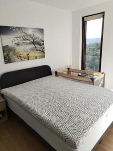 ein Schlafzimmer mit einem Bett und einem Wandgemälde in der Unterkunft Borovi 24 in Divčibare