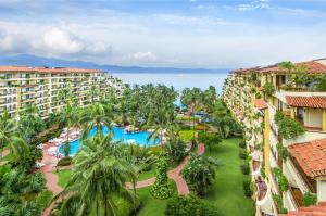 an aerial view of the resort with the ocean in the background at Velas Vallarta Suite Resort All-Inclusive in Puerto Vallarta