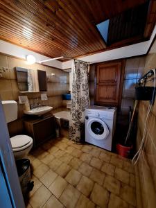 a bathroom with a toilet and a washing machine at Gyzi 's house in Tinos Town