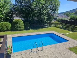 una gran piscina azul en un patio en Chalupa František Filipovice, en Filipovice