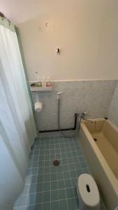 a bathroom with a toilet and a tub and a sink at Okinawa Naha JinJin -沖縄伝統体験型宿じんじん- in Naha