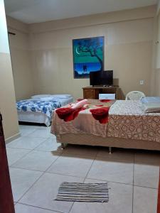 a bedroom with two beds and a tv in it at Pousada Luar de Alter in Alter do Chao