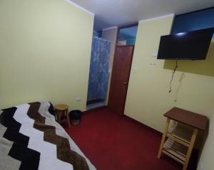 une chambre d'hôtel avec un lit et une télévision dans l'établissement Hospedaje LOS OLIVOS, à Ayacucho