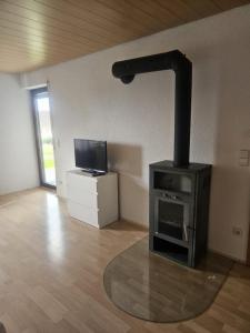 a living room with a stove and a television at PREMIUM HOME 2 in Gottmadingen
