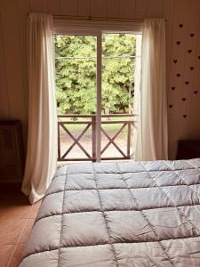 坦迪尔Duplex del Parque的一间卧室，里面有一张床和一扇大窗户。