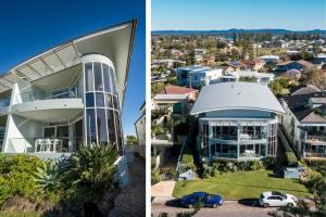 two pictures of a building and a house at La Ronde One - Unit 1 - oceanstays in Yamba