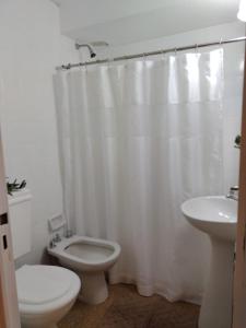 ein weißes Bad mit einem WC und einem Waschbecken in der Unterkunft Depa 900 cómodo remodelado centro cerca de todo in Cordoba