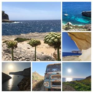 a collage of photos of the ocean and a truck at Ta’ Giljan B&B Gozo in Xagħra