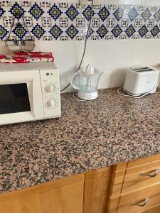 a kitchen counter with a microwave and a blender at Dar dguech in Degache
