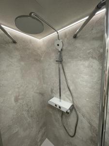 a shower in a bathroom with a shower head at Watthüs in Morsum