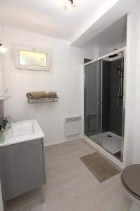 a bathroom with a shower and a sink at Résidence La Source in Toulon +37 photos