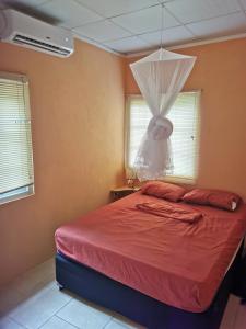 een slaapkamer met een bed met een klamboe bij Karibik Trinidad Ocean few guesthouse in Las Cuevas