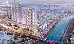 eine Luftansicht einer Stadt mit Fluss und Gebäuden in der Unterkunft Stay With Me Saigon Apartment - Rivergate Residence in Ho-Chi-Minh-Stadt