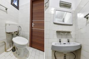 two pictures of a bathroom with a toilet and a sink at FabHotel Park View I in Manāli