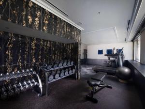 a fitness room with a gym with weights and a treadmill at Mercure Tokyo Hibiya in Tokyo