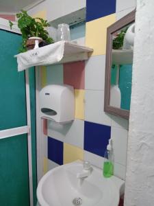 ein Badezimmer mit Waschbecken und Spiegel in der Unterkunft Posada Nativa Green Sea San Luis in Buenavista