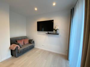 a living room with a couch and a flat screen tv at Apartamenty ARNIKA in Lądek-Zdrój