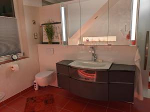 een badkamer met een wastafel en een toilet bij Stefans Stadthaus in Saarburg