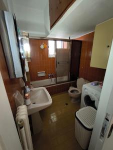 ein kleines Bad mit einem Waschbecken und einem WC in der Unterkunft Διαμερισμα 77τ.μ in Sparta