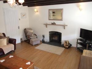 ein Wohnzimmer mit einem Kamin und einem Sofa in der Unterkunft Manchester House Narberth in Lampeter-Velfrey