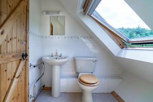 a bathroom with a toilet and a sink at Cnwc Y Bran St Nicholas in Saint Nicholas