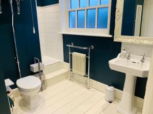 a bathroom with a toilet and a sink at Stylish Georgian Townhouse, Yorkshire - sleeps 12 in Easingwold