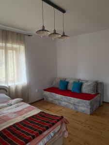a bedroom with a couch in the corner of a room at Ethno guesthouse Tara in Mojkovac