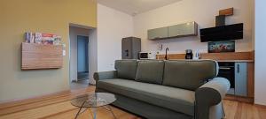 uma sala de estar com um sofá e uma mesa em Le Nid Douillet - Au calme & Parking gratuit em Bergheim