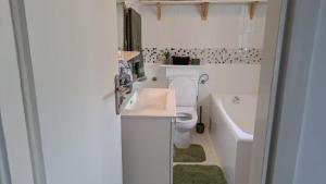 a bathroom with a toilet and a sink and a tub at Apartmani Bruna in Jezera