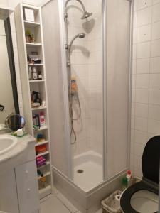 uma casa de banho com um chuveiro e um WC. em Les Maisons Acajou - Ivry-sur-Seine em Ivry-sur-Seine