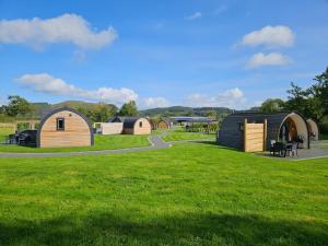 a group of huts on a grass field at EASTRIDGE GLAMPING in Shrewsbury