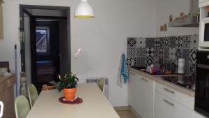 een keuken met een tafel met een plant erop bij CHEZ MAMINE in Castanet-Tolosan