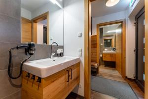 a bathroom with a sink and a mirror at Chalet Edelweiss in Niedernsill