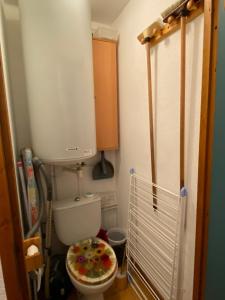 a small bathroom with a toilet and a cabinet at Appartement d'une chambre avec balcon a Praz sur Arly in Praz-sur-Arly