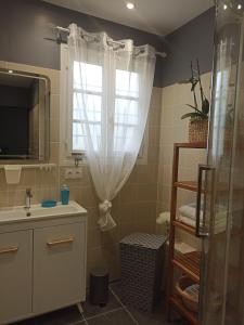 baño con ducha, lavabo y ventana en Entre 2 Châteaux, en Onzain