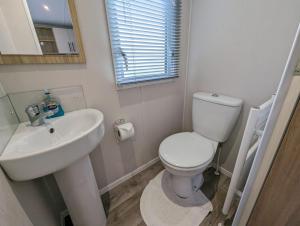 een badkamer met een wit toilet en een wastafel bij The Manor in Dunoon