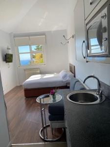 baño con lavabo y 1 cama en una habitación en Apartamentos Mar y Mar Agroturismo, en San Sebastián
