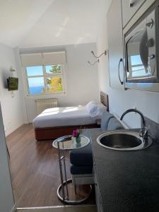 a bathroom with a sink and a bed in a room at Apartamentos Mar y Mar Agroturismo in Donostia-San Sebastián