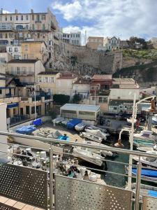 vistas a un puerto deportivo con barcos en el agua en Les Cabanons de Fonfon, en Marsella