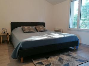 ein Bett mit zwei Kissen darauf in einem Schlafzimmer in der Unterkunft Le Caudalie au cœur des vignobles Pessac Léognan in Léognan