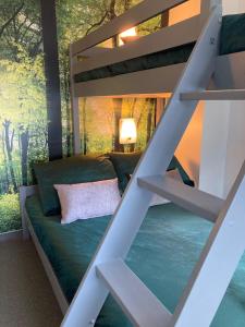 um quarto com um beliche e uma escada em Ferienhof A&B Wellness Villa 6 personen em Bullange